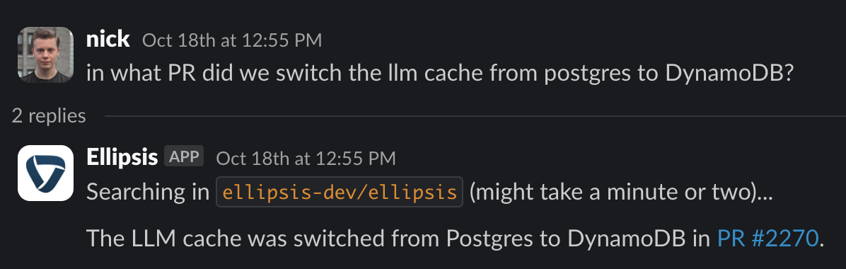 Diagram showing how pull requests are indexed, enabling queries like 'when did we do X' and finding previous examples of code changes